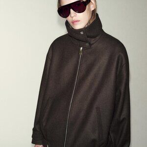 NWT ZARA WOOL BLEND BOMBER JACKET WITH HIGH NECK XS 9386 $129